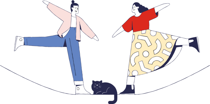 photo of two people balancing, an illustration cartoon